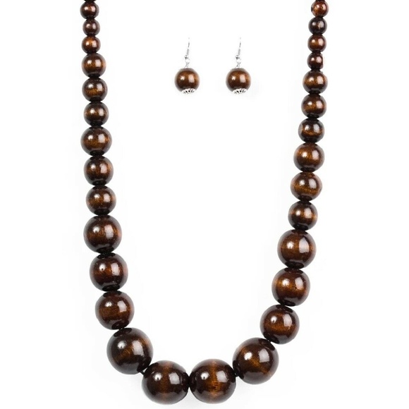 brown wood bead necklace w/ matching earrings